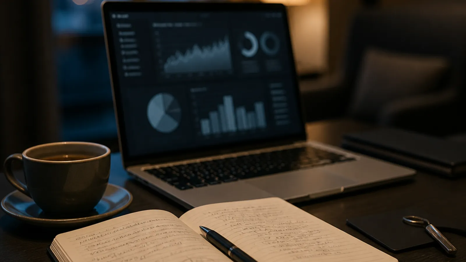 AI-generated illustration of a notebook and laptop representing post-conference research; not an actual attendee photograph
